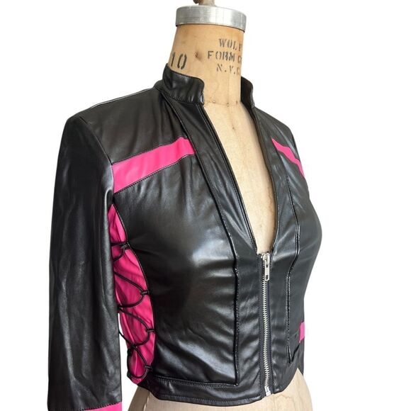 I.AM.GIA Black and Pink Faux Leather Jacket Size XS - Picture 3 of 8
